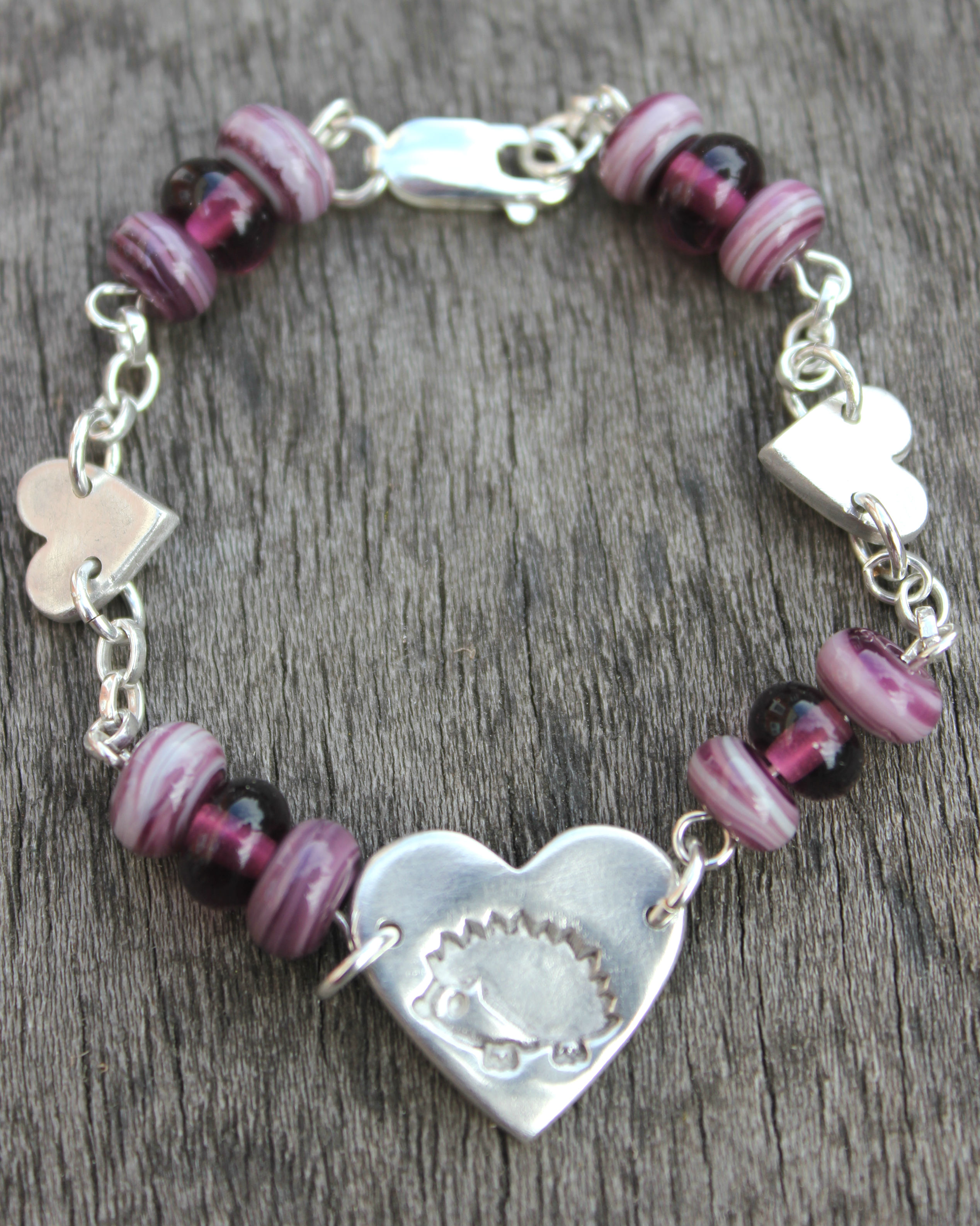 Hedgehog heart bracelet, glass bead bracelet by Little Silver Hedgehog