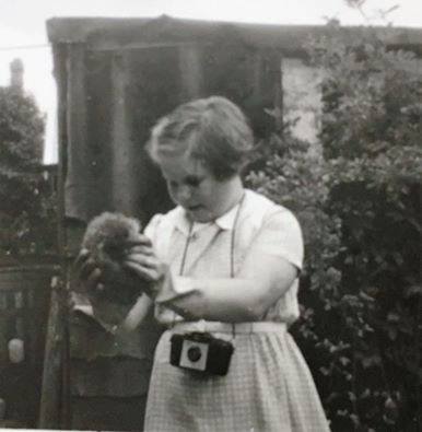 Mum with hedgehog as young girl