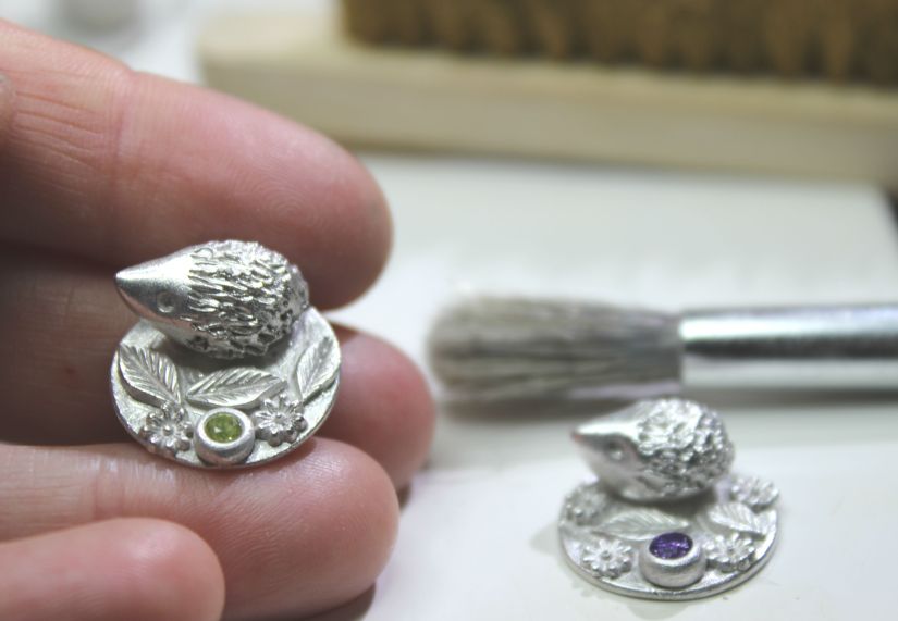 Silver miniature hedgehogs, solid silver hedgehog