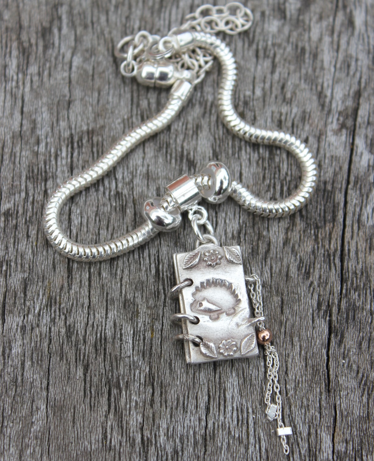 Silver book charm bracelet